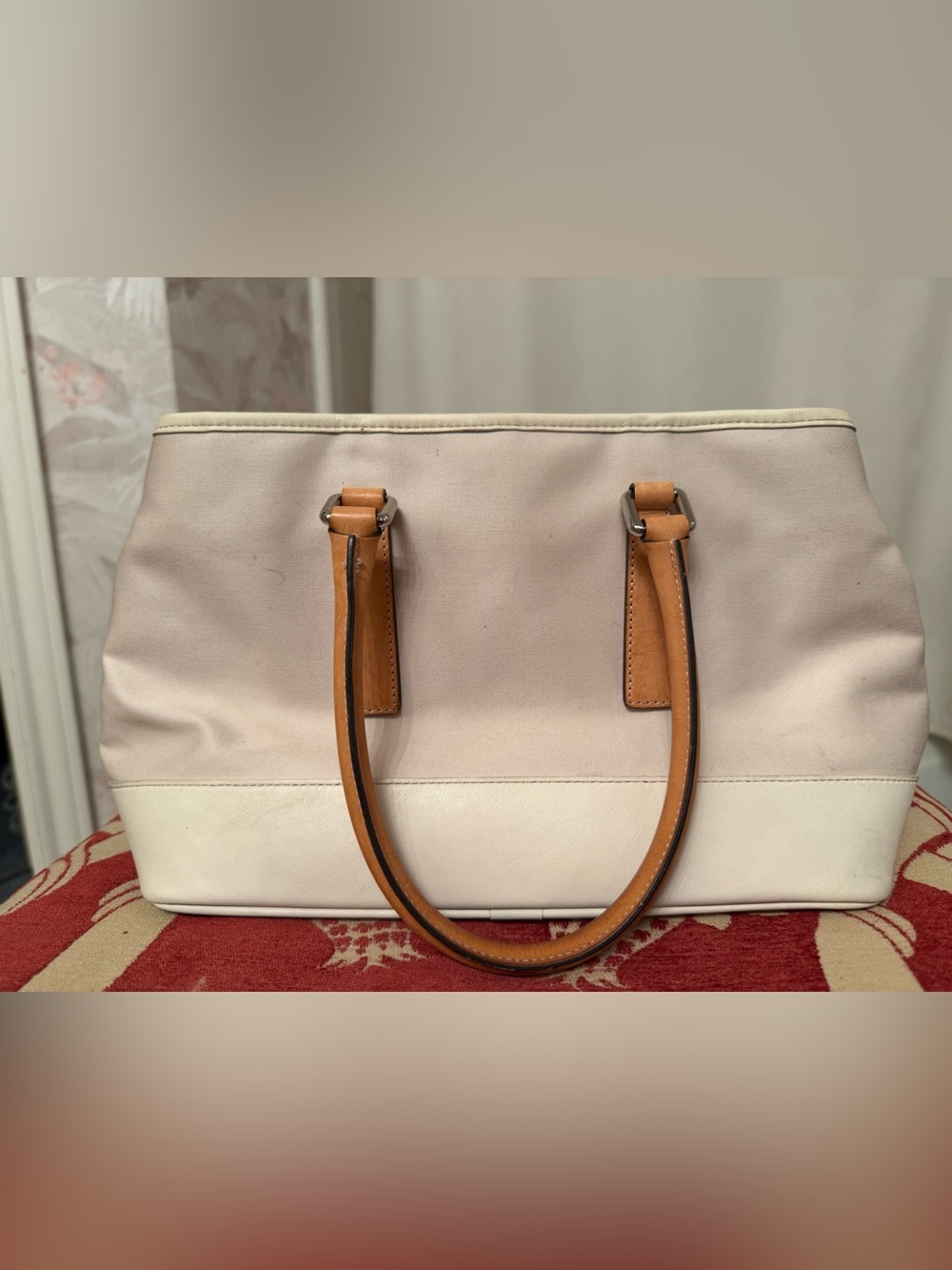 Vintage 90’s Coach pale pink, cream & Tan Women's Tote Bag - Classic Style